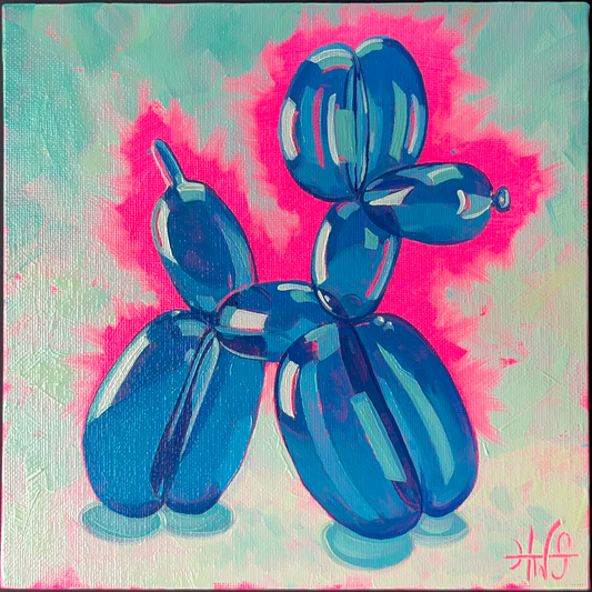 blue balloon dog original oil painting colorful pop art still life