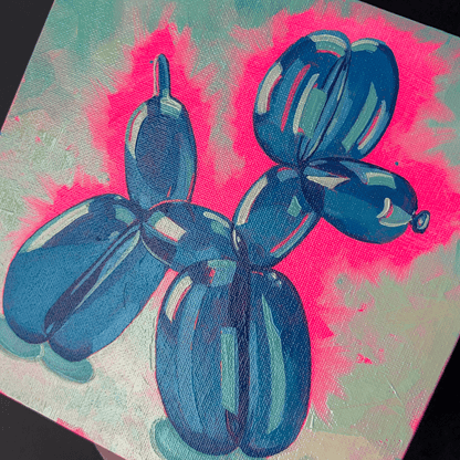 Blue balloon animal on a pink and muted colors abstract background