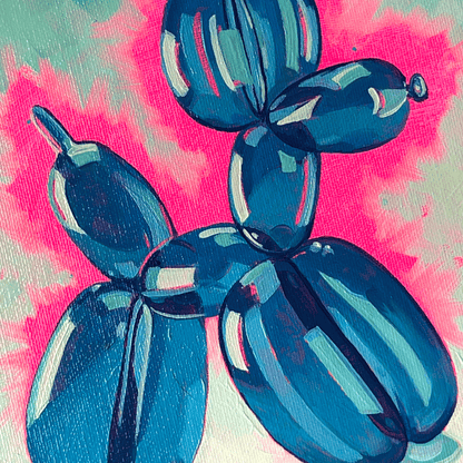 Blue balloon animal on a colorful abstract background