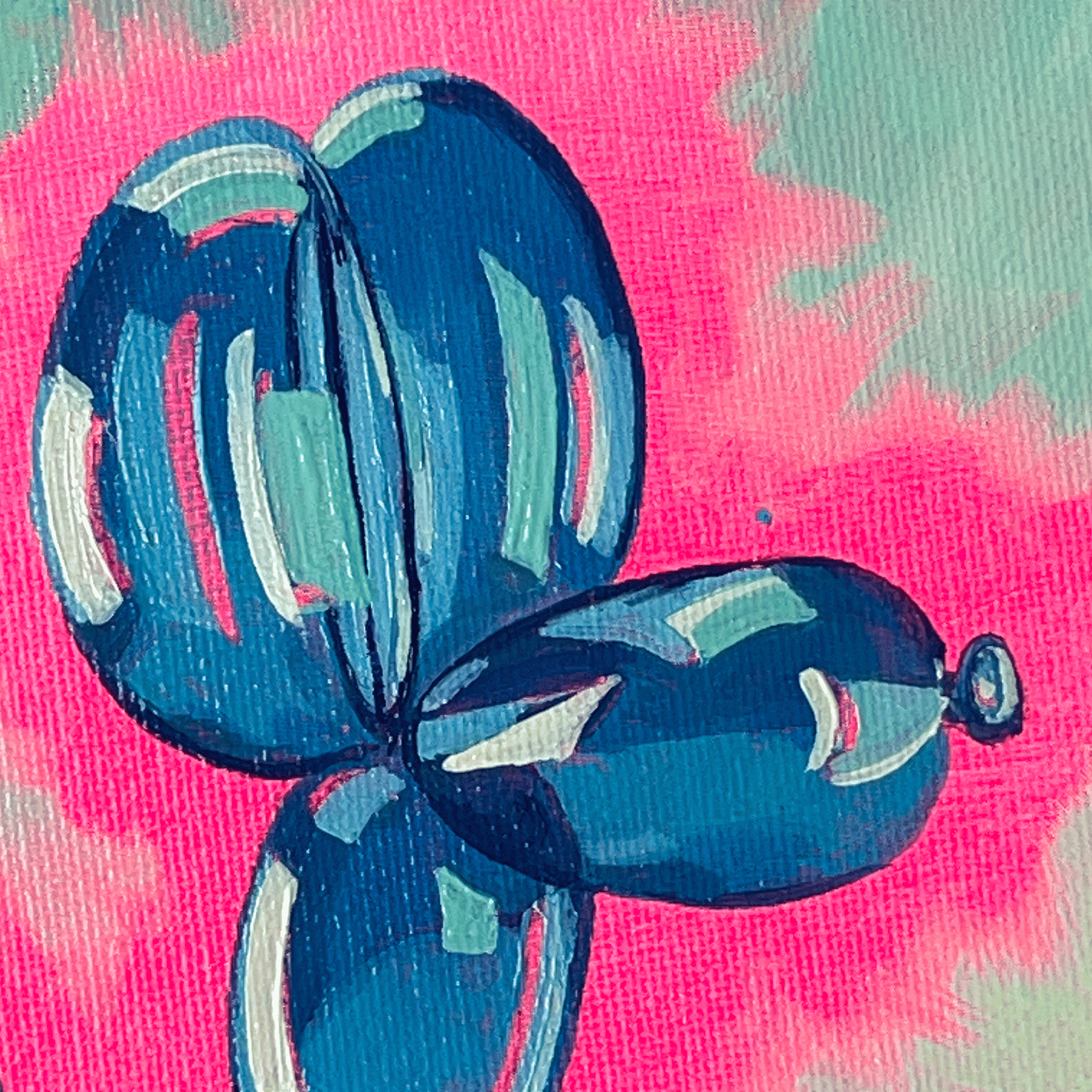 Blue balloons on a pink and green abstract background