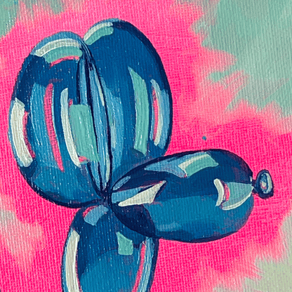 Blue balloons on a pink and green abstract background