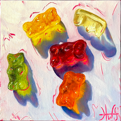 original gummy bear oil painting colorful candy still life
