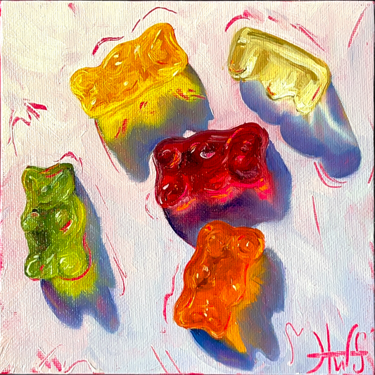original gummy bear oil painting colorful candy still life
