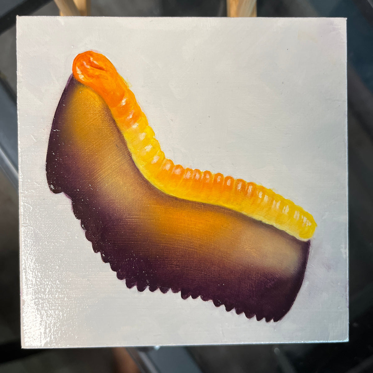 Gummy Worm Glow Original Oil Painting 5"×5" | Colorful Candy Still Life