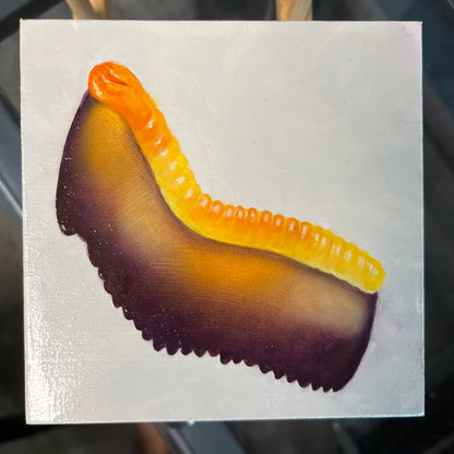 Gummy Worm Glow Original Oil Painting 5"×5" | Colorful Candy Still Life