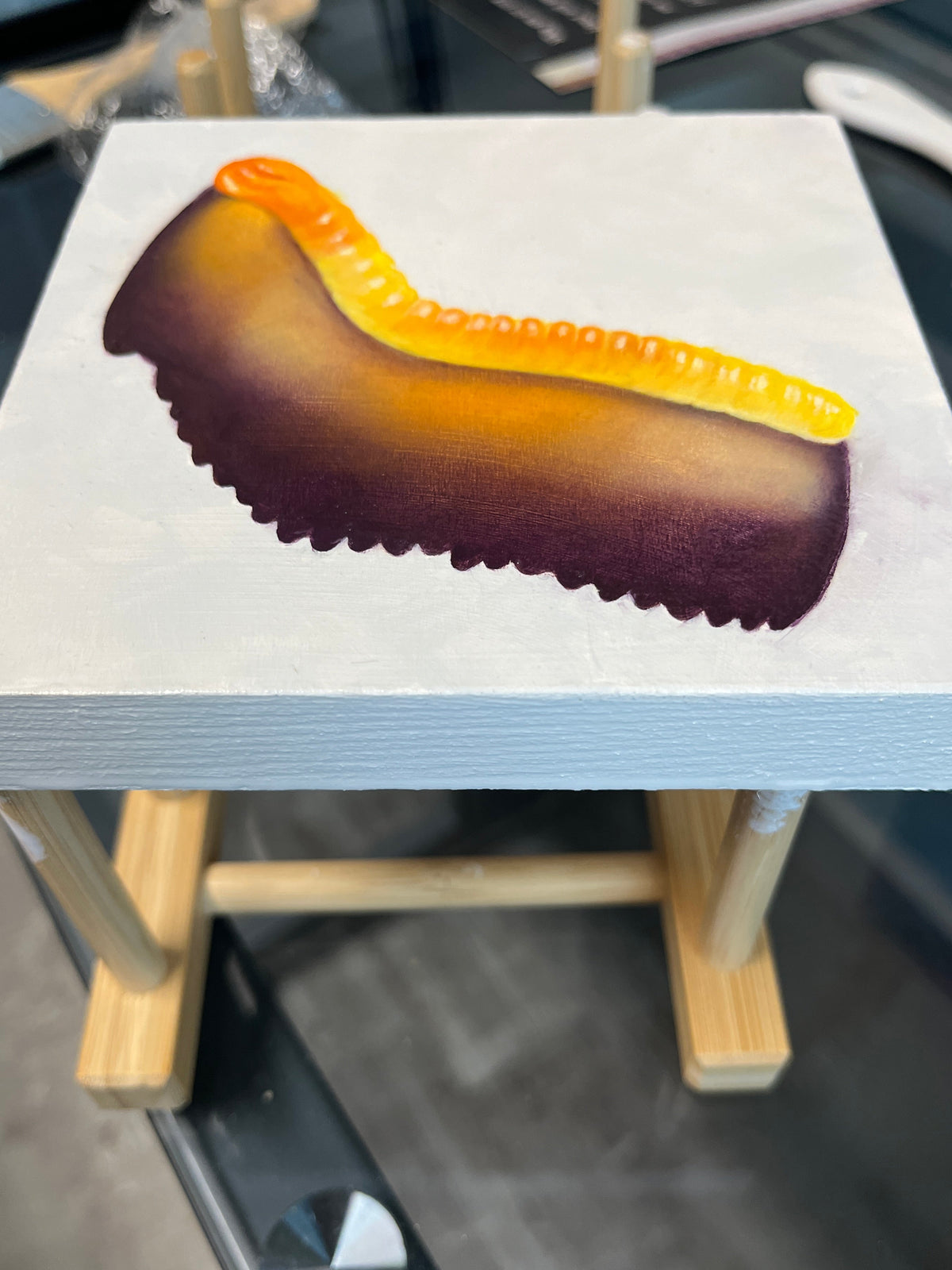 Gummy Worm Glow Original Oil Painting 5"×5" | Colorful Candy Still Life