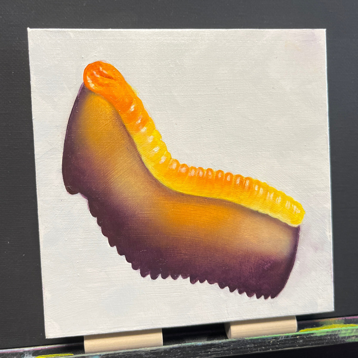 Gummy Worm Glow Original Oil Painting 5"×5" | Colorful Candy Still Life