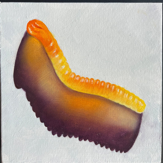 Gummy Worm Glow Original Oil Painting 5"×5" | Colorful Candy Still Life