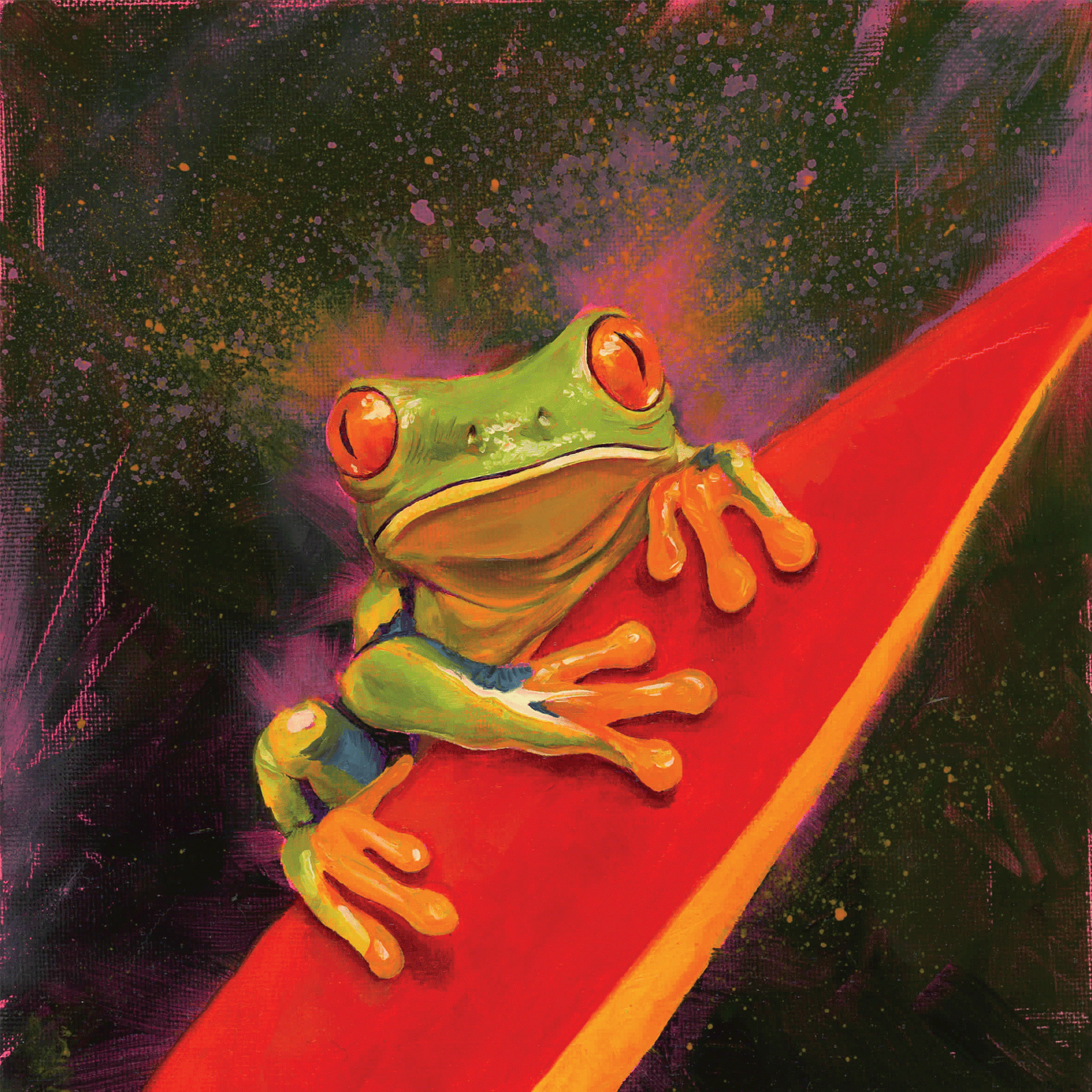 tree frog original oil painting colorful wildlife art