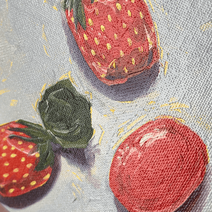 close up strawberry candy oil painting with light reflections