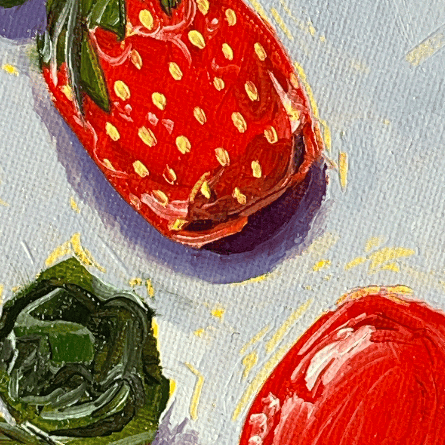 close up details of strawberry candies original oil painting colorful candy still life