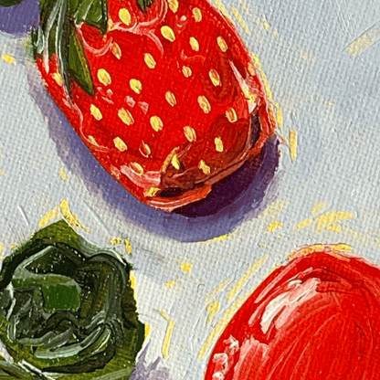 close up details of strawberry candies original oil painting colorful candy still life