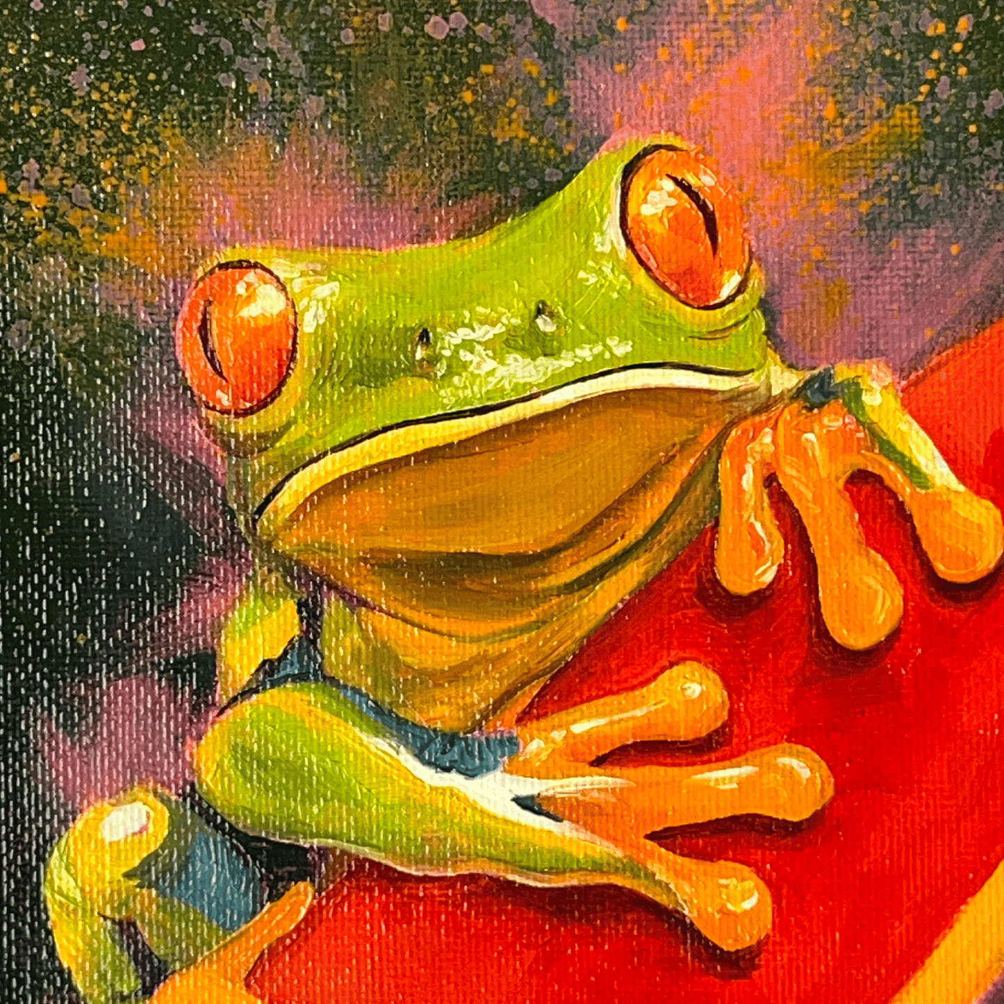 Tree Frog Original Oil Painting 8"×8" | Colorful Frog Wildlife Art