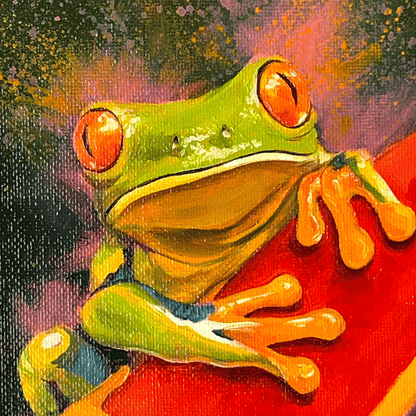 Tree Frog Original Oil Painting 8"×8" | Colorful Frog Wildlife Art