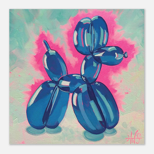 Blue balloon dog on a colorful abstract background